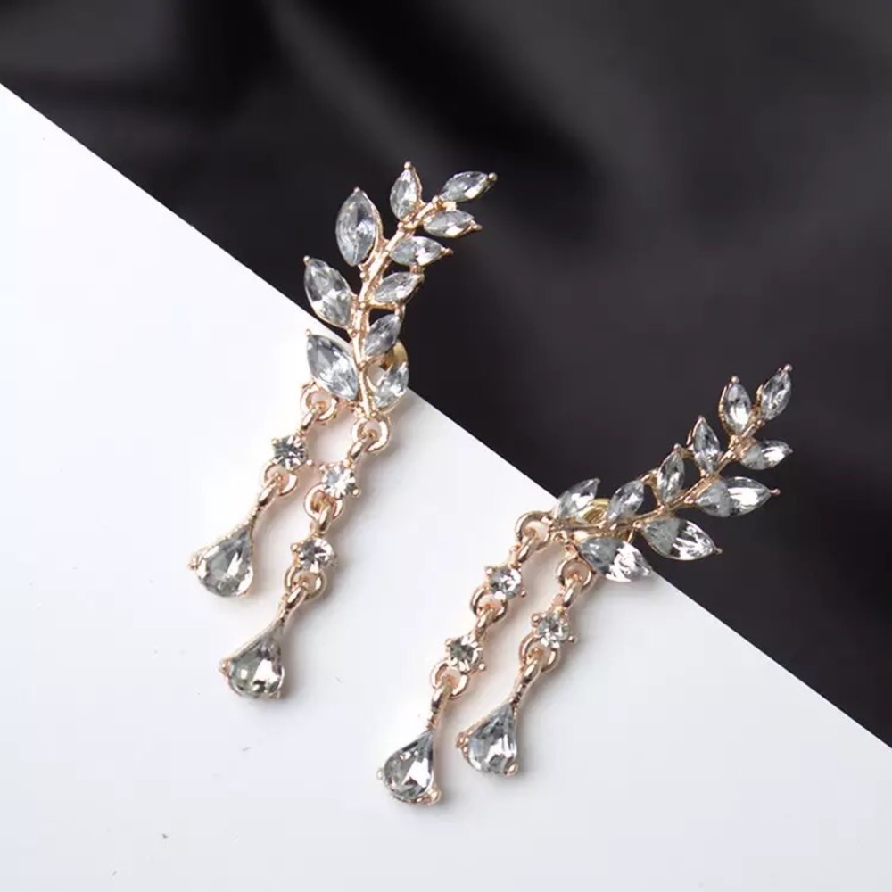 “Athena” Goddess Diamond Leaf Climber/Crawler Waterfall Crystal Bohemian Earring - Picture 6 of 9